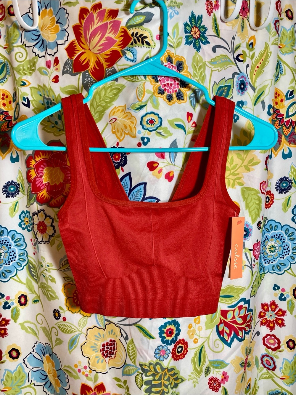 Colsie Red Square-Neck Ribbed Crop Bralette Size S